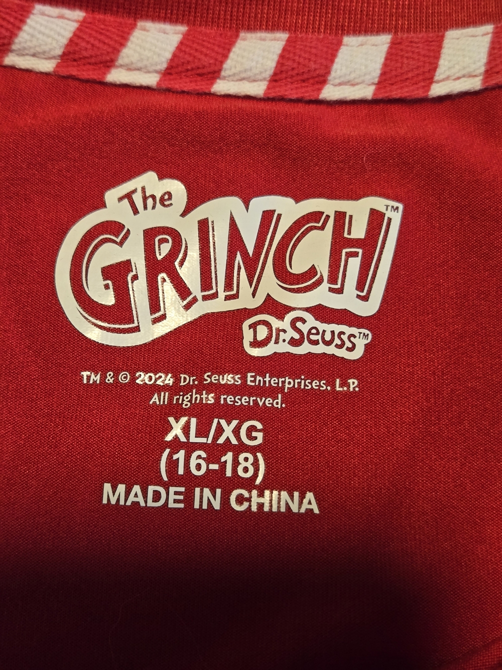 The Grinch Dr. Seuss 'Go Grinch Or Go Home' Red Pajama Top XL 16-18 - Picture 8 of 8